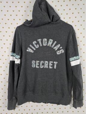 Victorias Secret Grey Sequined Bling Full zip wings Angels Hoodie Jacket MEDIUM